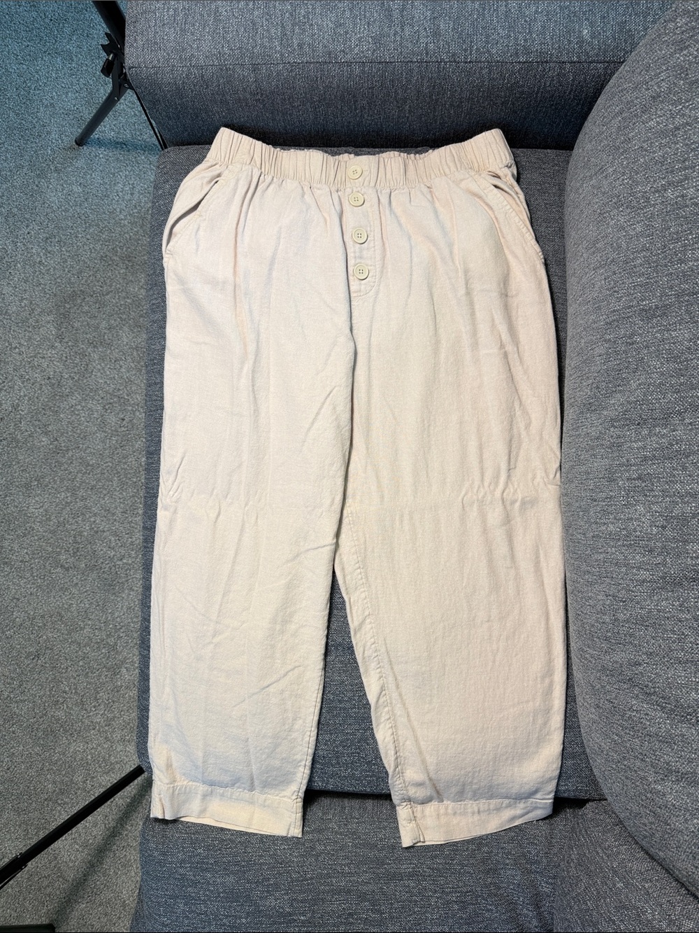 LOFT Women's High Waist Straight Leg Light Beige Button-Front Pants